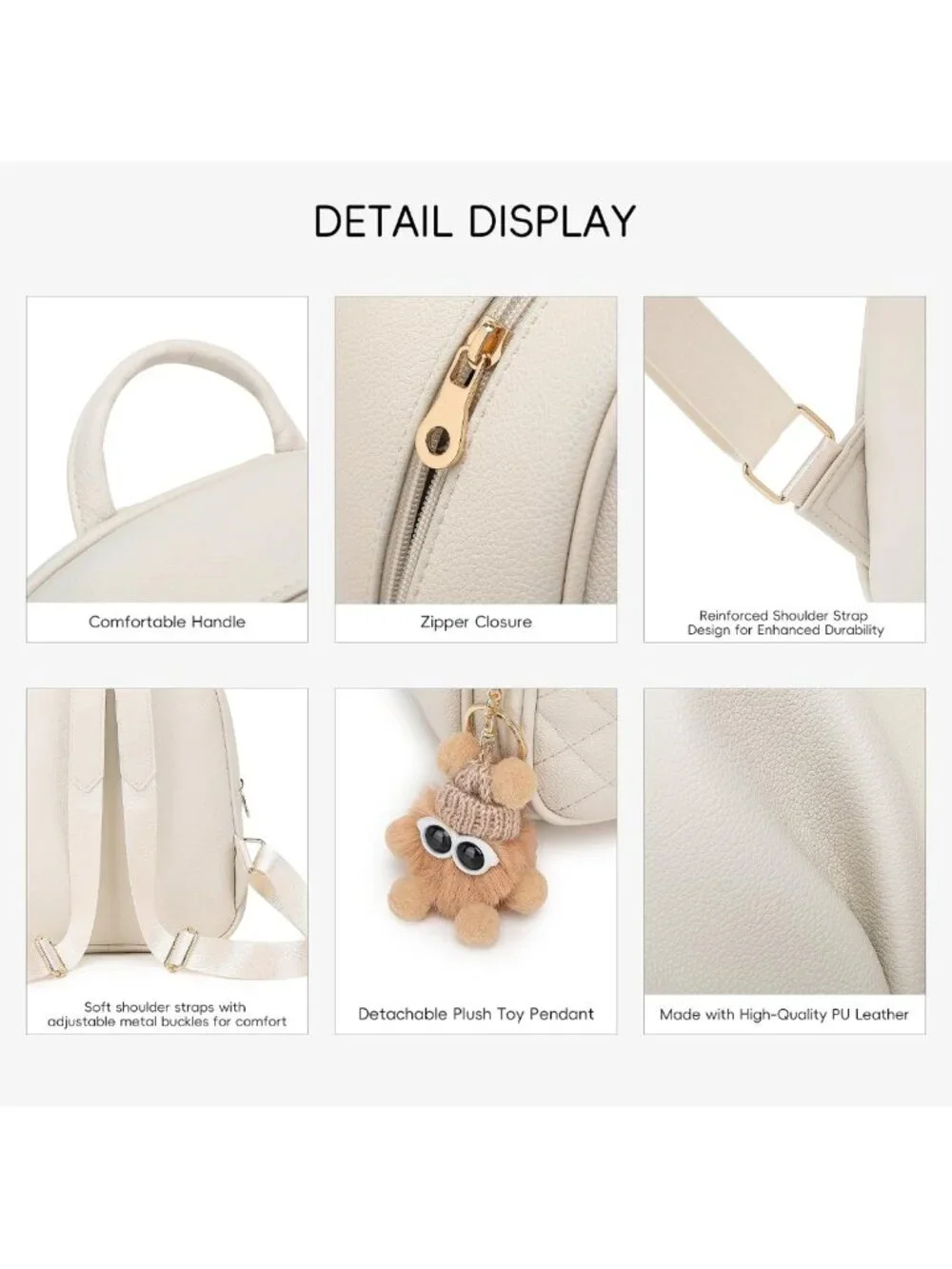Cute Mini Leather Backpack Purse for Women, Small Fashion Bag with Cartoon Charm